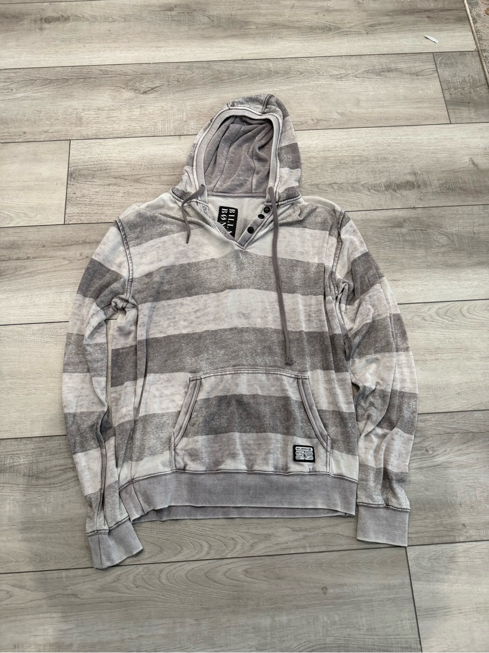 Billabong Men's Gray and Light Gray Striped Hooded Pullover